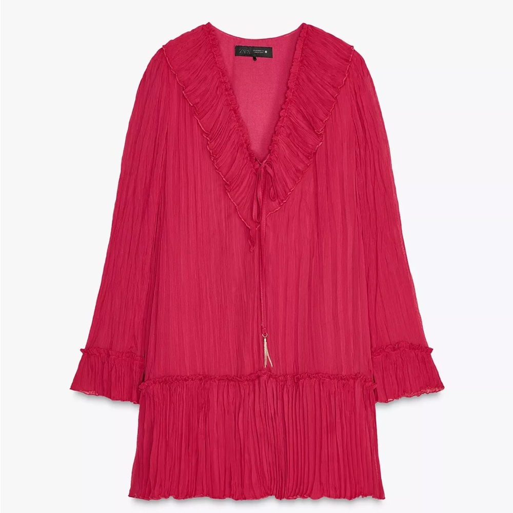 Zara Wrinkled Effect Mini Dress in Fuscia